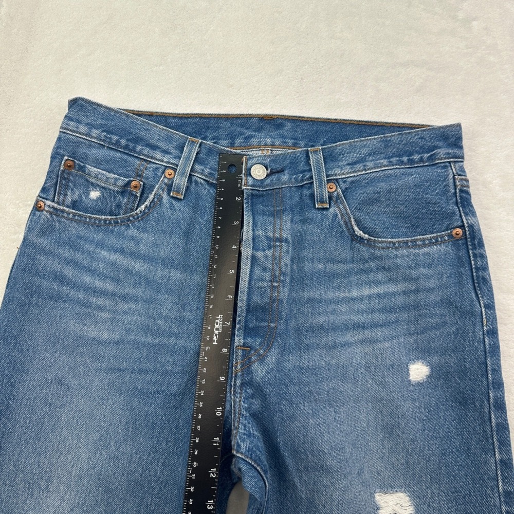 Levi's 501 Jeans Mens W29 L30 Blue Distressed Straight Leg Denim Casual - Picture 9 of 14